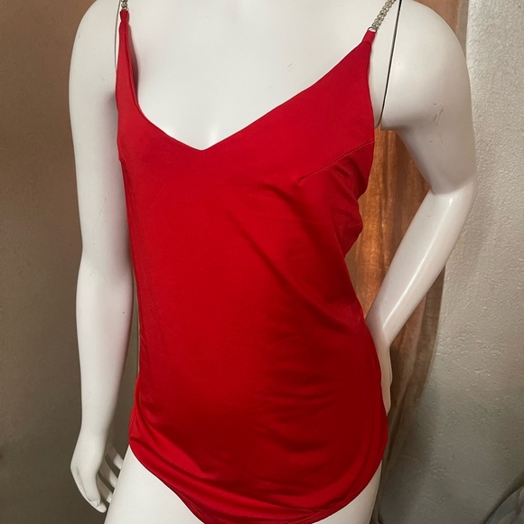 Charlotte Russe Other - Charlotte Russe Red Sleeveless Bodysuit with Chain Strap Accents Size L